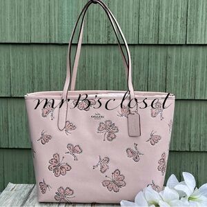 Authentic Coach City Tote Bag With Butterfly Print Leather Purse